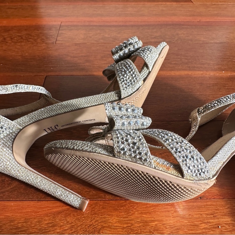 INC Sparkly Open Toe High Heel Bow Sandal Heels - Picture 4 of 8